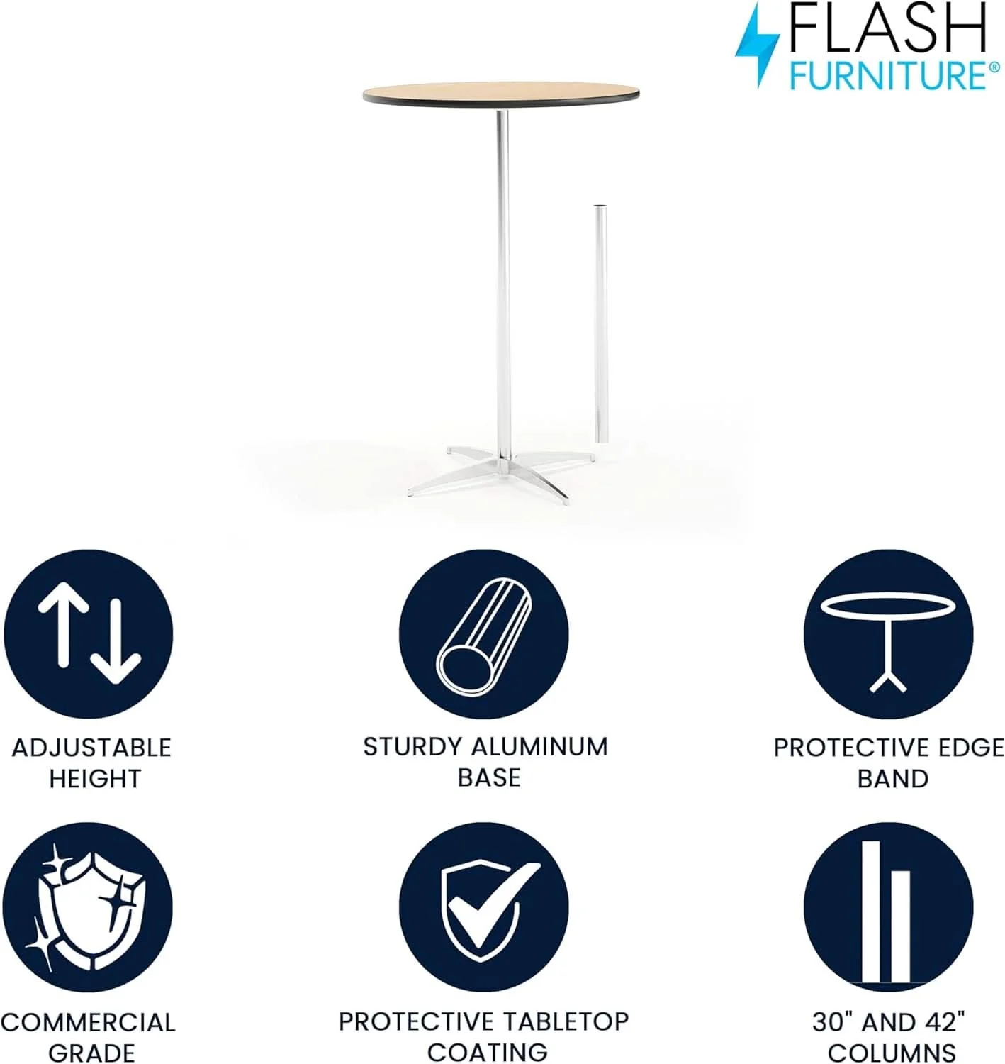 Expertly Made Natural Birch Wood Round Cocktail Table Adjustable Refined