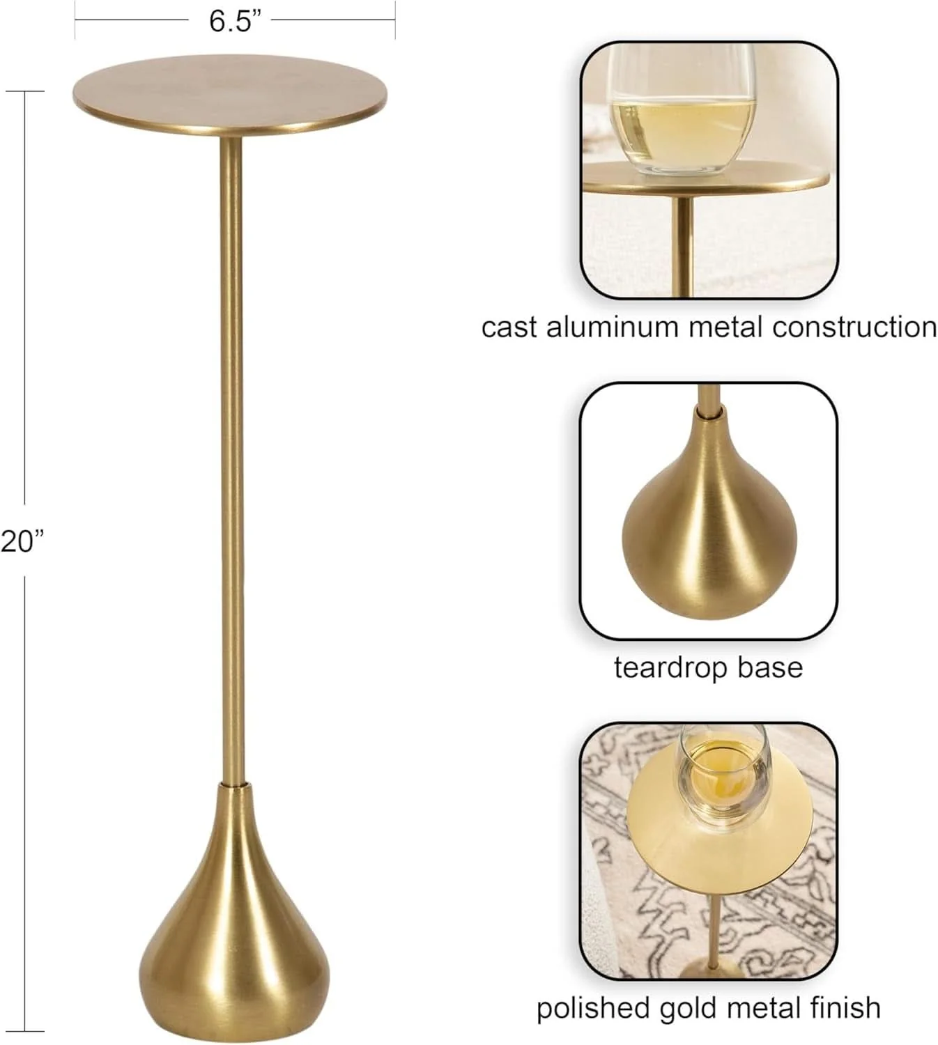 Breathable Goldtone Cast Aluminum Teardrop Cocktail Table 7×7 Carefully Designed