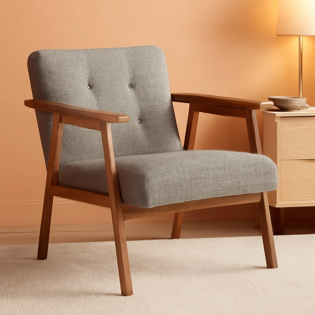 Reusable Gray Upholstered Contemporary Accent Chair With Walnut Reliable