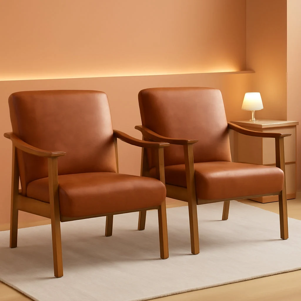 Sophisticated Lux PU Leather Contemporary Accent Chair LightBrown Eco-Friendly
