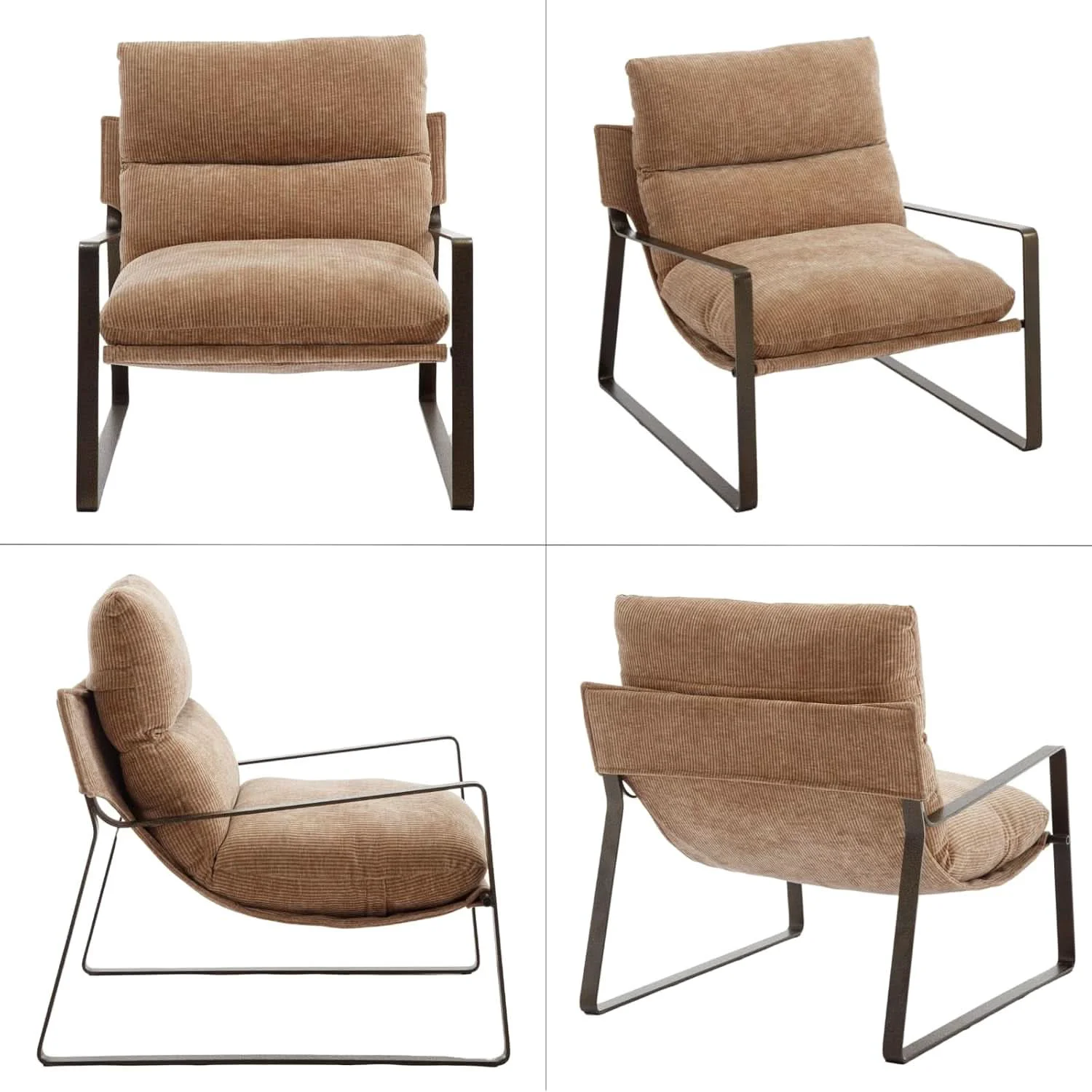 Fine Khaki Chenille Upholstered Accent Chair Bundle Set Relaxed
