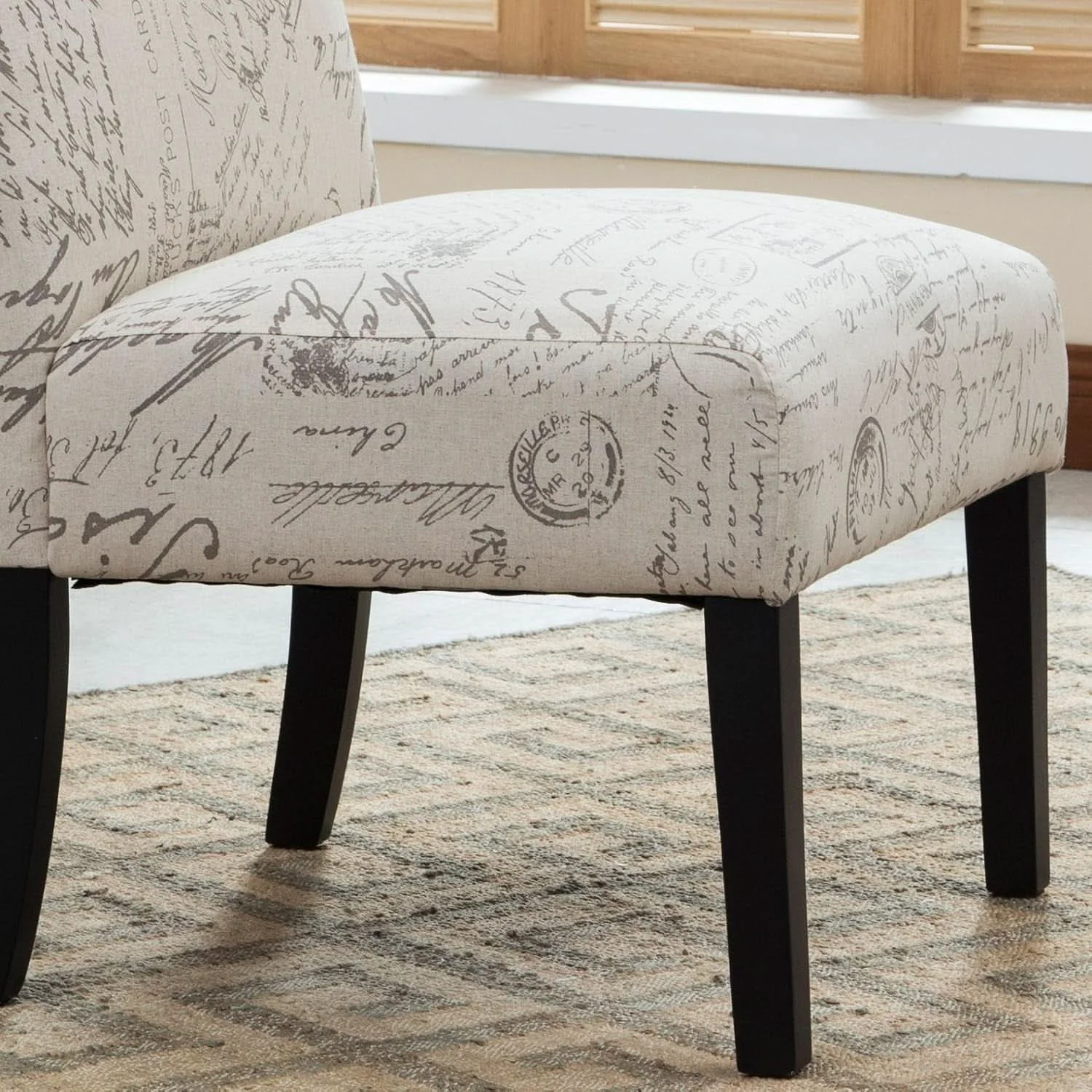 Recyclable Armless Script Print Upholstered Accent Chair Espresso Refined
