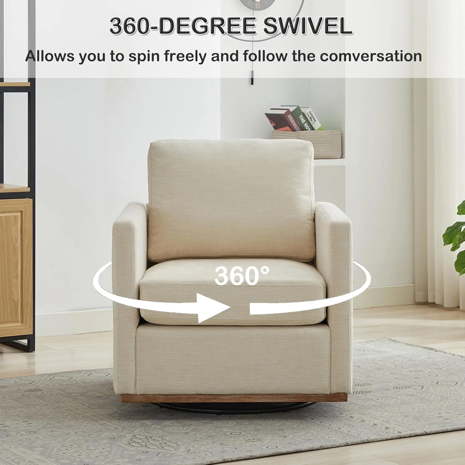High-Quality Beige Upholstered Swivel Armchair 360 Degree Chair Fine Crafted
