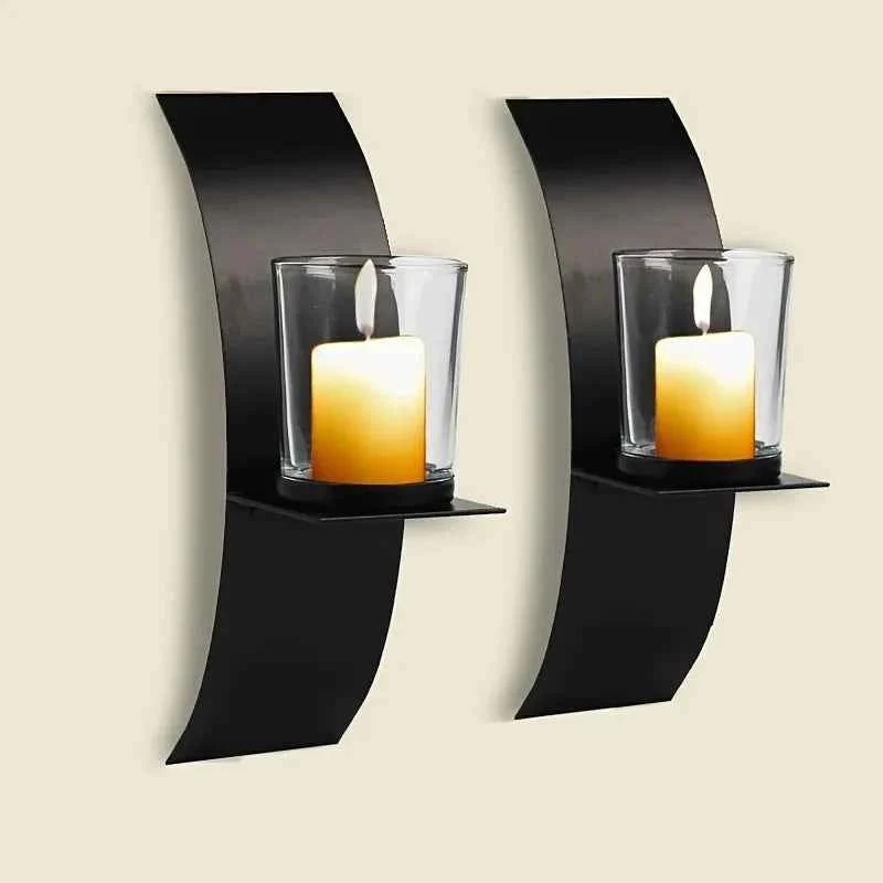 Classic 2pcs Wall Sconce Candle Holder 3D Curved Wall Candle Holder Black Iron Candle Holder Wall Hanging Candle Tray Template Room Wall Decoration Home Wedding DecorationSPECIFICATIONS Unique