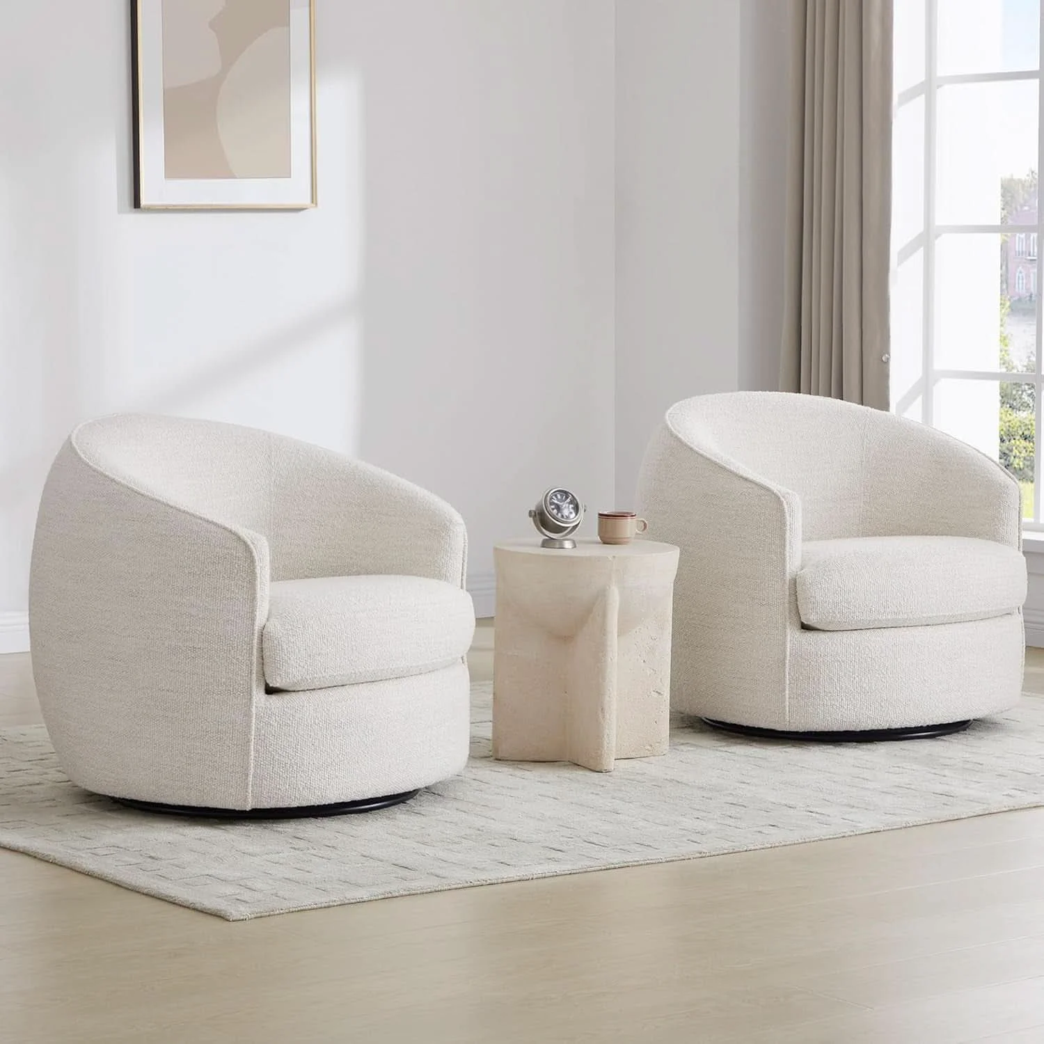 Luxury Swivel Barrel Chair Cream Upholstered Fully Assembled Reusable