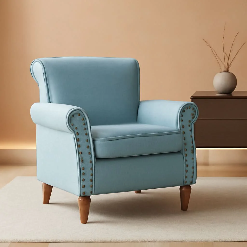 Organic Blue Wingback Accent Chair With Removable Cushions Stylish