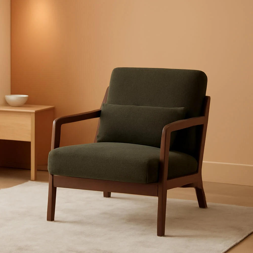 Recyclable Green Sherpa Upholstered Solid Wood Comfortable Chair Long-Lasting