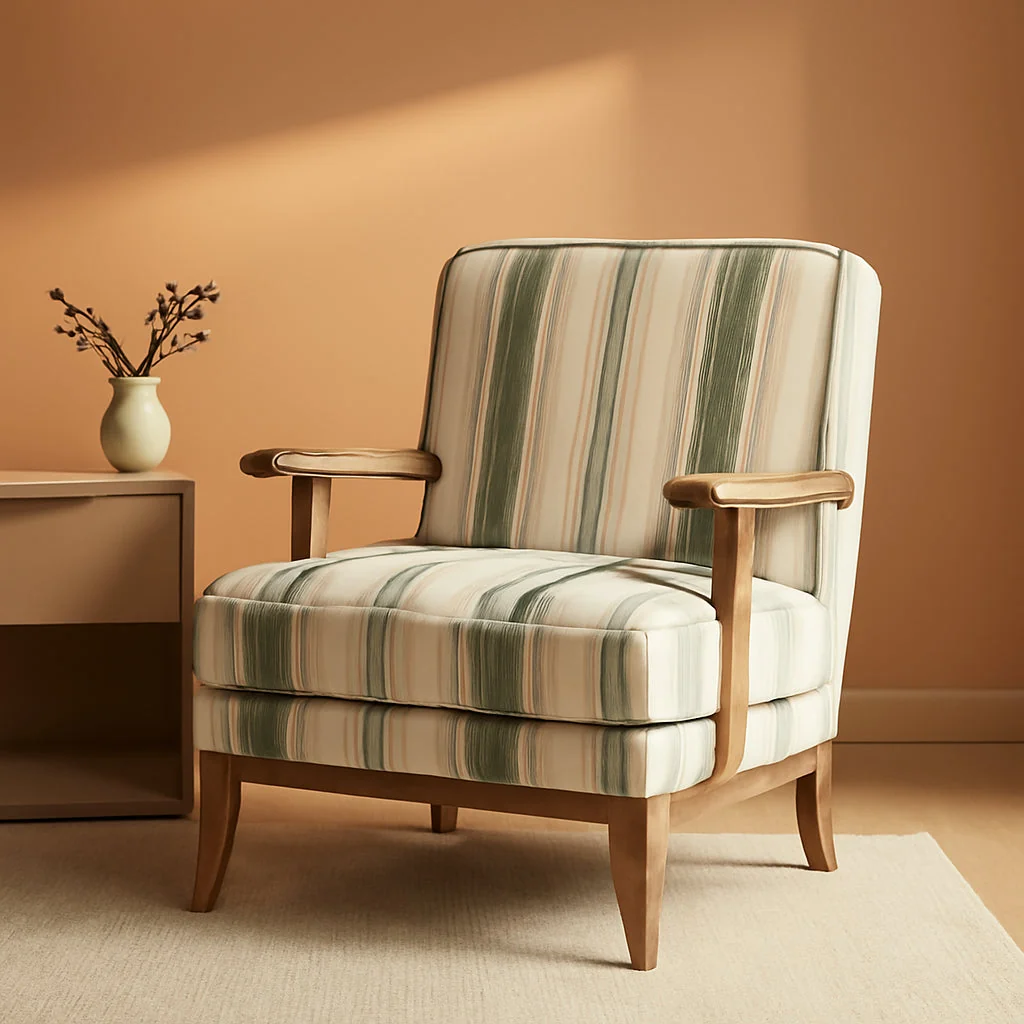 Innovative Patterned Upholstered Accent Chair With Wooden Base Responsible