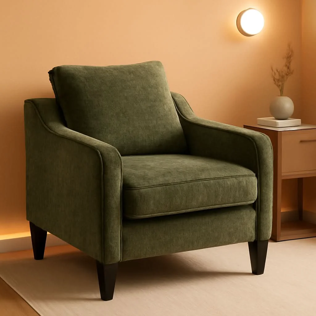 Long-Lasting Green Chenille Accent Chair Midcentury Modern Upholstered Safe