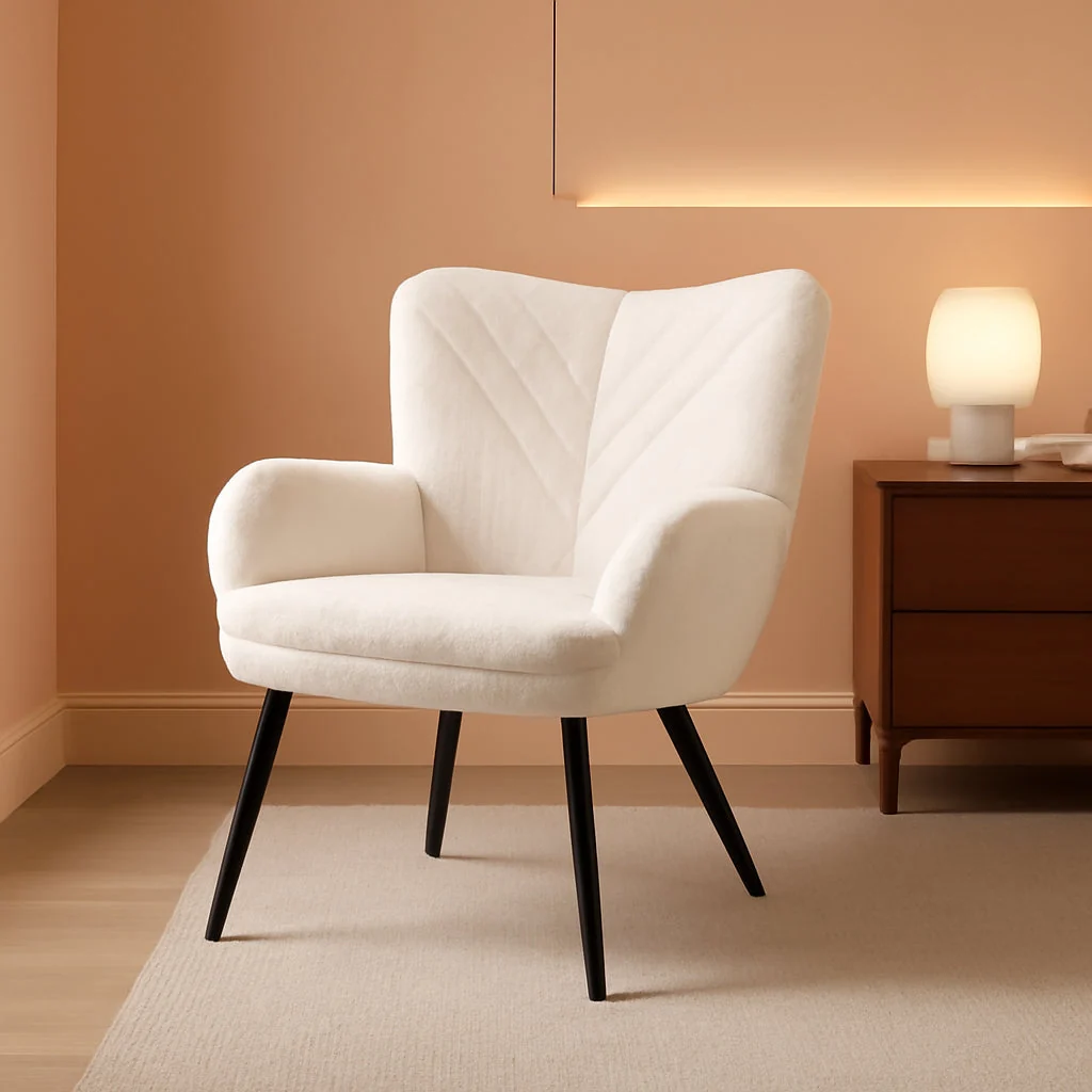 Dependable Beige Sherpa Upholstered Accent Chair Curved Backrest Practical