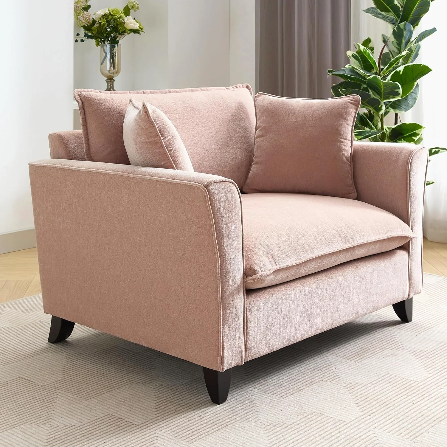 Smooth Oversized Chenille Accent Chair Pale Pink Cushions Traditional