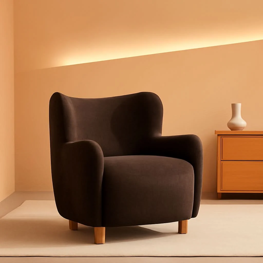 Eco-Friendly Brown Velvet Wingback Chair With Contoured Backrest Refined