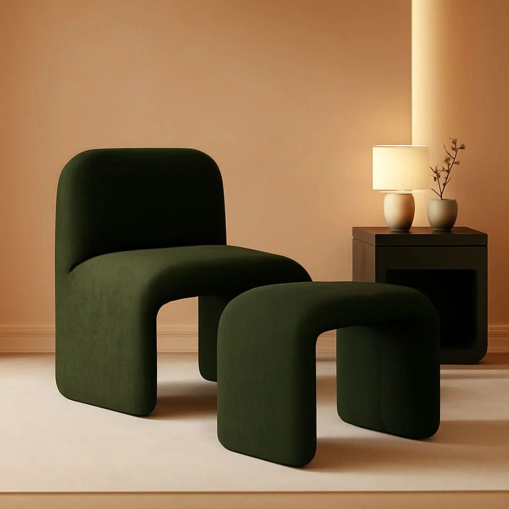 Minimalist Green Chenille Upholstered Accent Chair With Ottoman Dependable