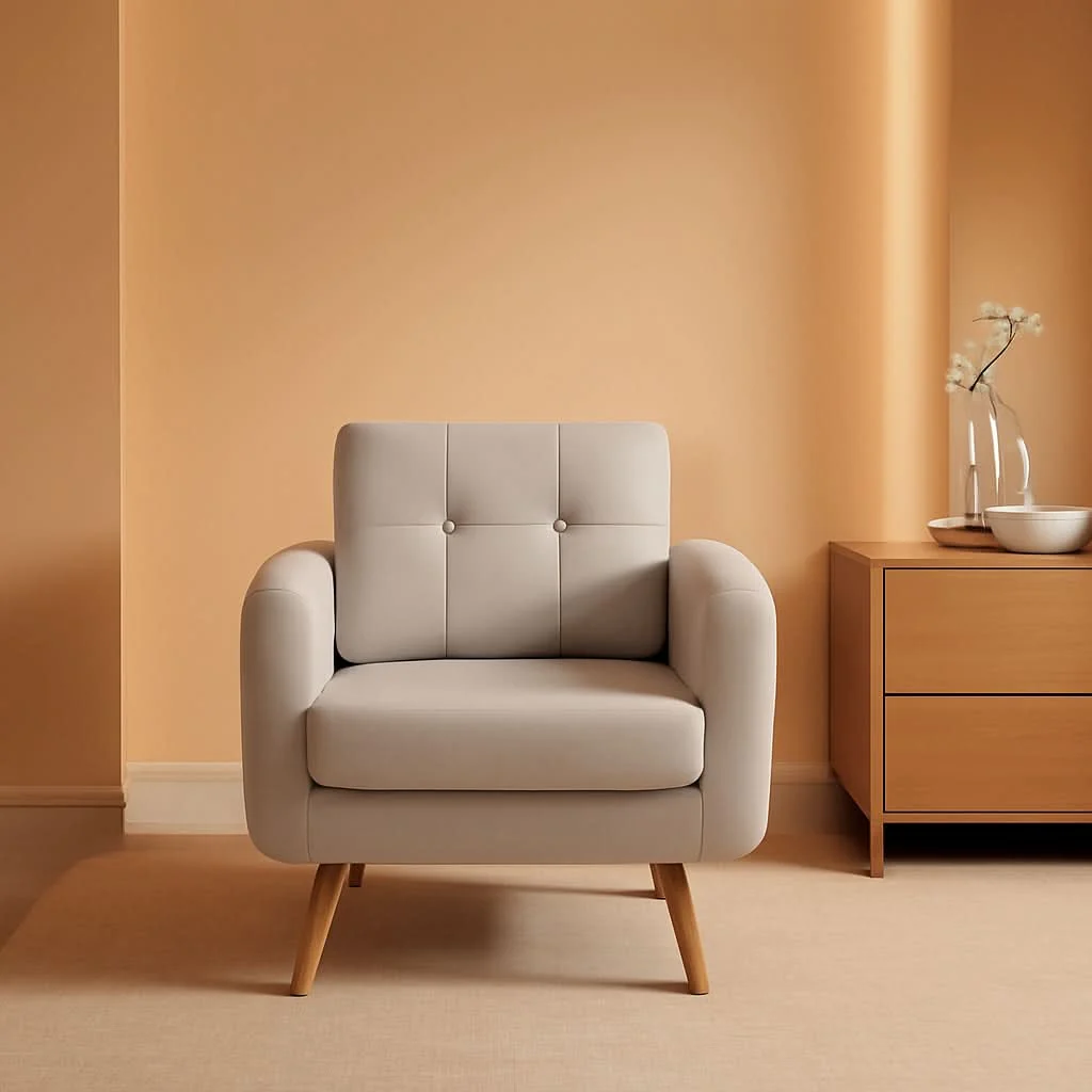 Recyclable Beige Mid Century Accent Chair With Tufted Upholstery Unique