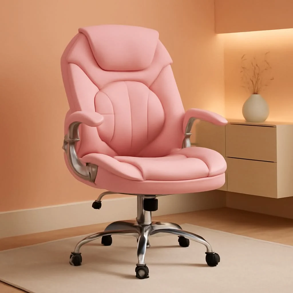 Comfortable Pink Ergonomic Office Chair With Adjustable Lumbar Support Relaxed