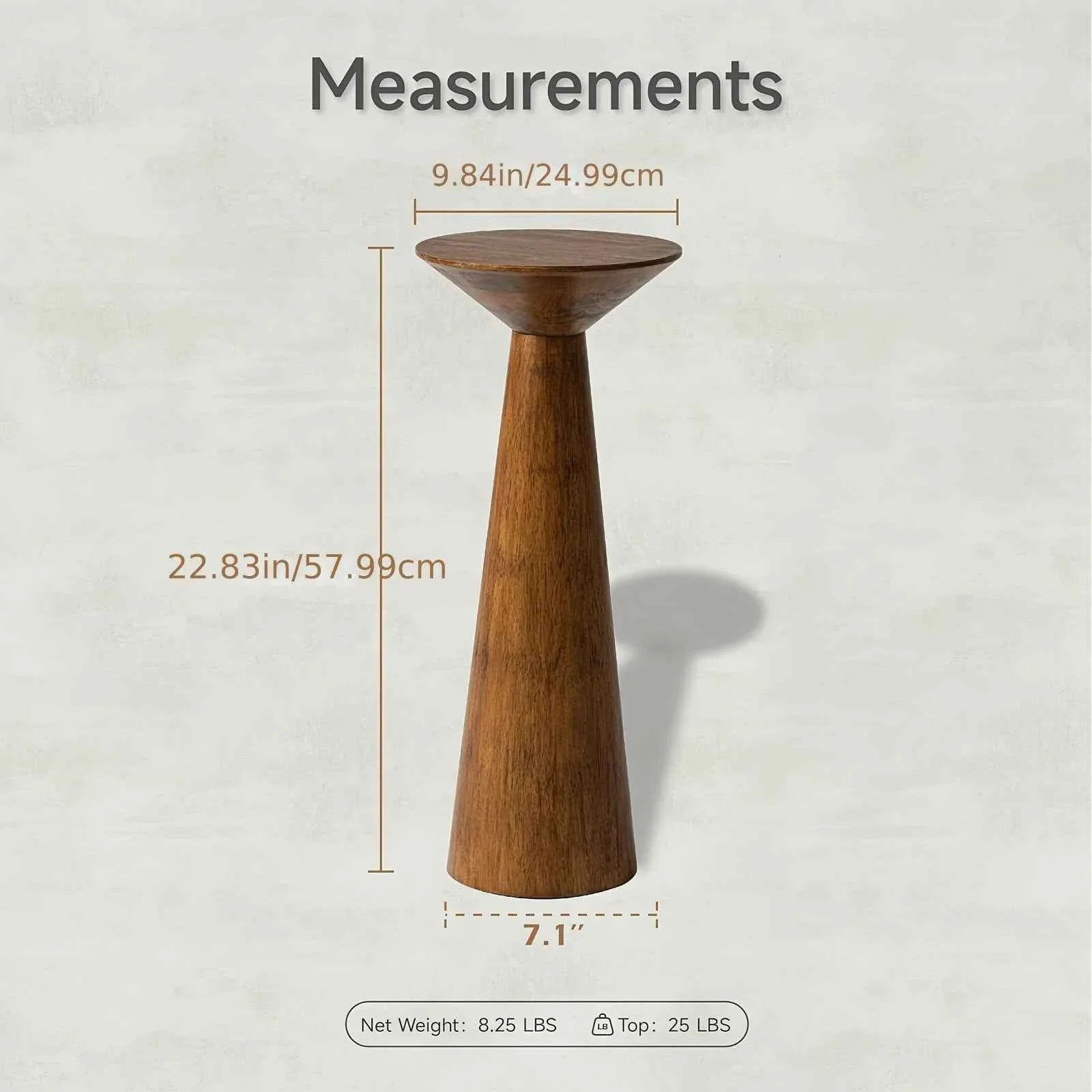 Clean Solid Wood Modern Farmhouse Tall Pedestal End Table with Round Top – Lightweight Sturdy Indoor Outdoor Accent Table Walnut Finish Compact Round Drink Table for Patio Living Room Bedroom Small Space – Durable Wood ConstruSPECIFICATIONS Eco-Friendly