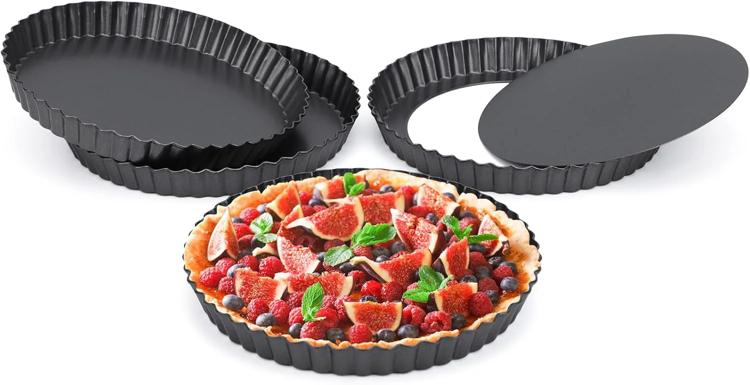 Innovative Beasea Tart Pan 8 Inch 4pcs Mini Small Tart Pans with Removable Bottom Nonstick Carbon Steel Quiche Pie Pans for Oven Baking Traditional