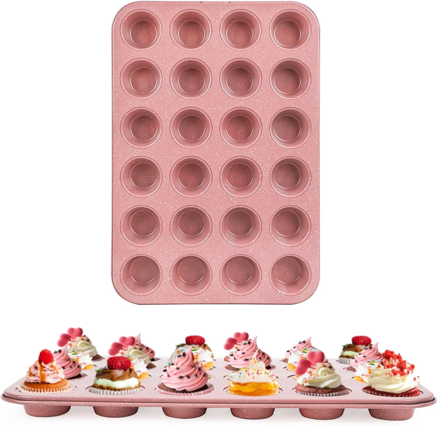 Organic Spmart 2-Pack 24-Cup Nonstick Ceramic-Coated Mini Muffin Pan Durable Easy Clean Muffin Tins for Small Baked Goods Party Treats Pink Natural