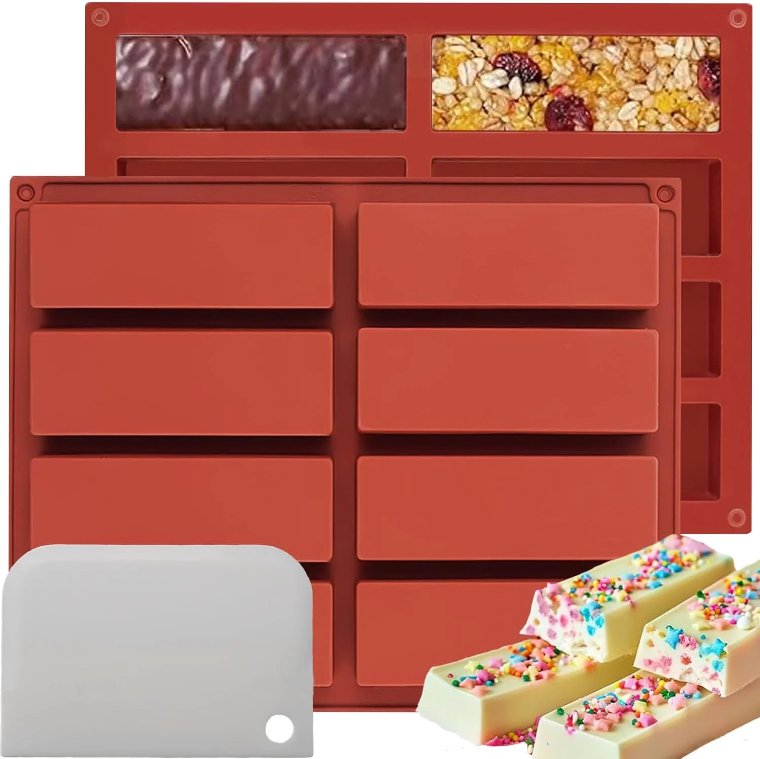 Secure Rectangle Silicone Molds For Baking，1 Inch Deep Chocolate Bar Mold – 8 Cavity，Homemade Granola Ce Candy Bar Mold – Set Of 2 Crafted