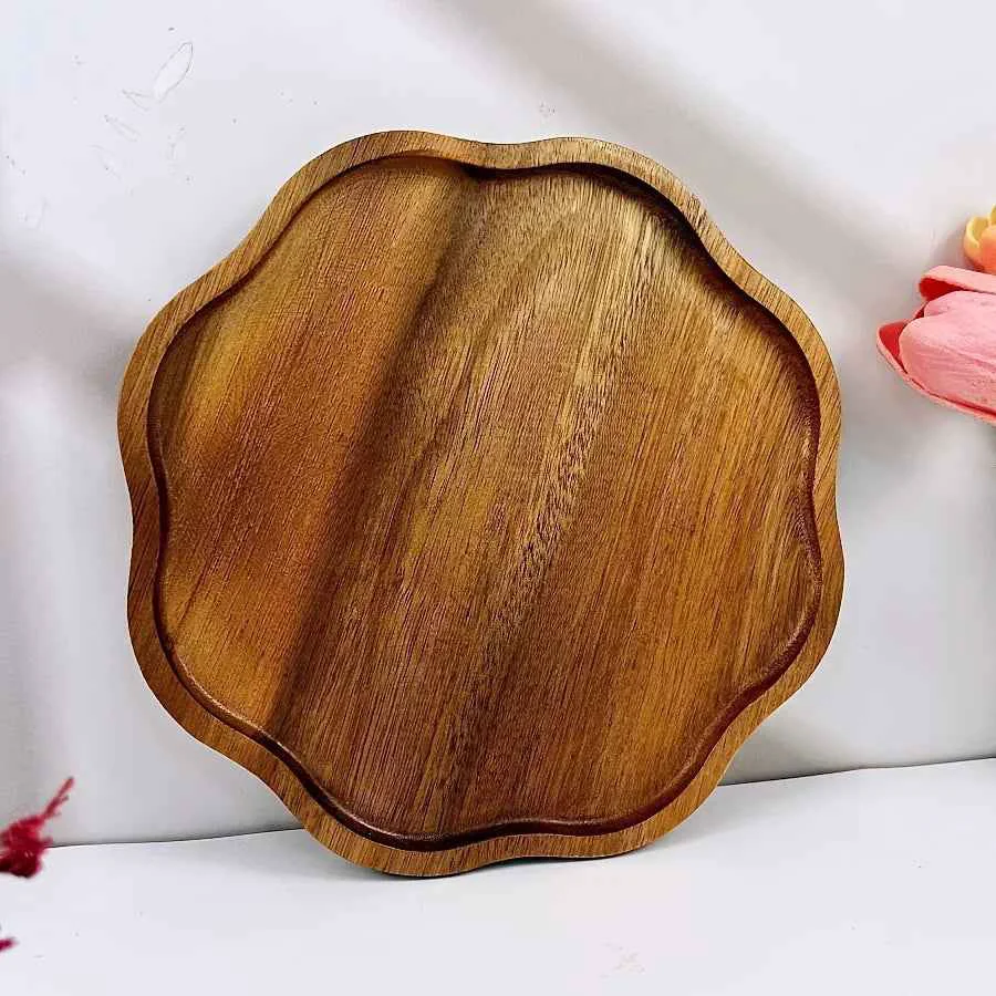 Effective High-End Wooden Trays Plum Blossom-Shaped Acacia Wood Trays Creative Breakfast Trays Suitable for Holding Cheese Bread Desserts And Coffee for Use in Kitchens Restaurants Parties And Wedding VenuesSPECIFICATIONS Trusted