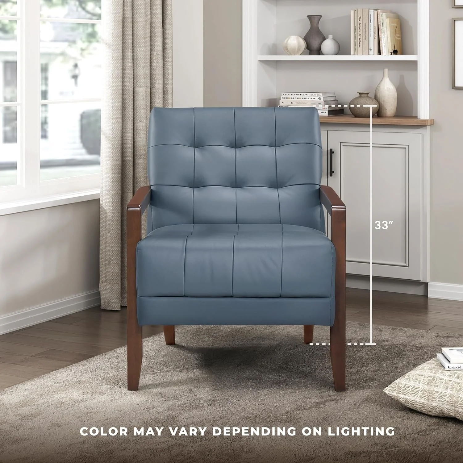Casual Blue Premium Leather Tufted Upholstered Chair Breathable