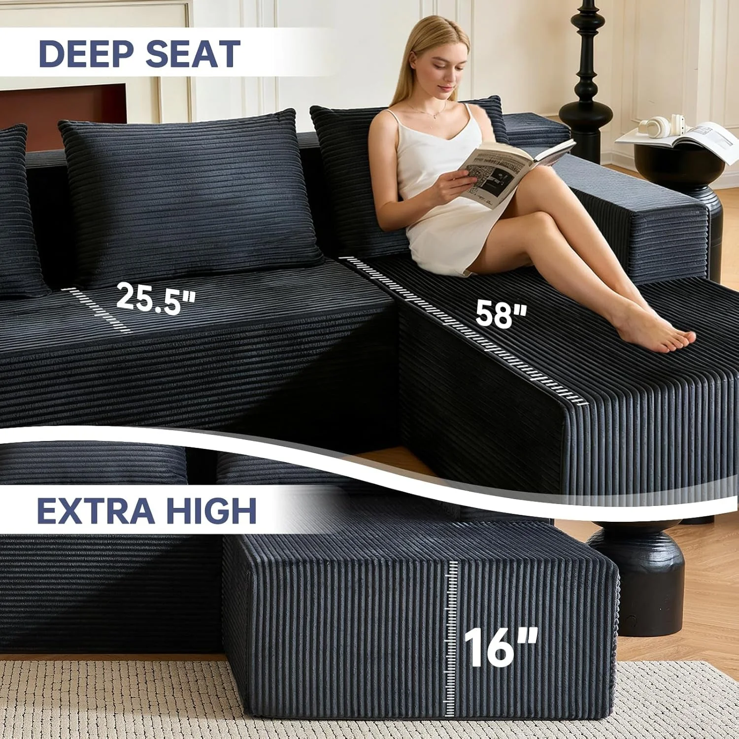 Responsible Modular Contemporary Sectional Sofa Right Facing Grey Breathable