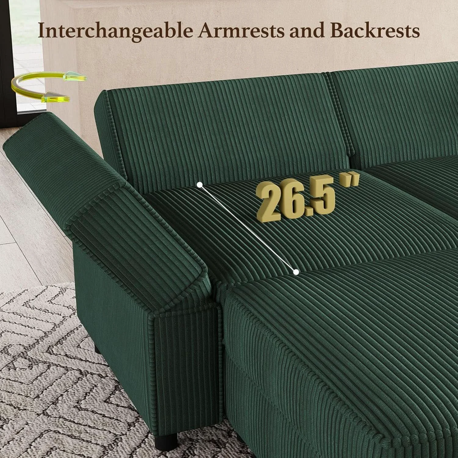 Flexible Green Modular Sectional Sofa Featuring Deep Storage Effective