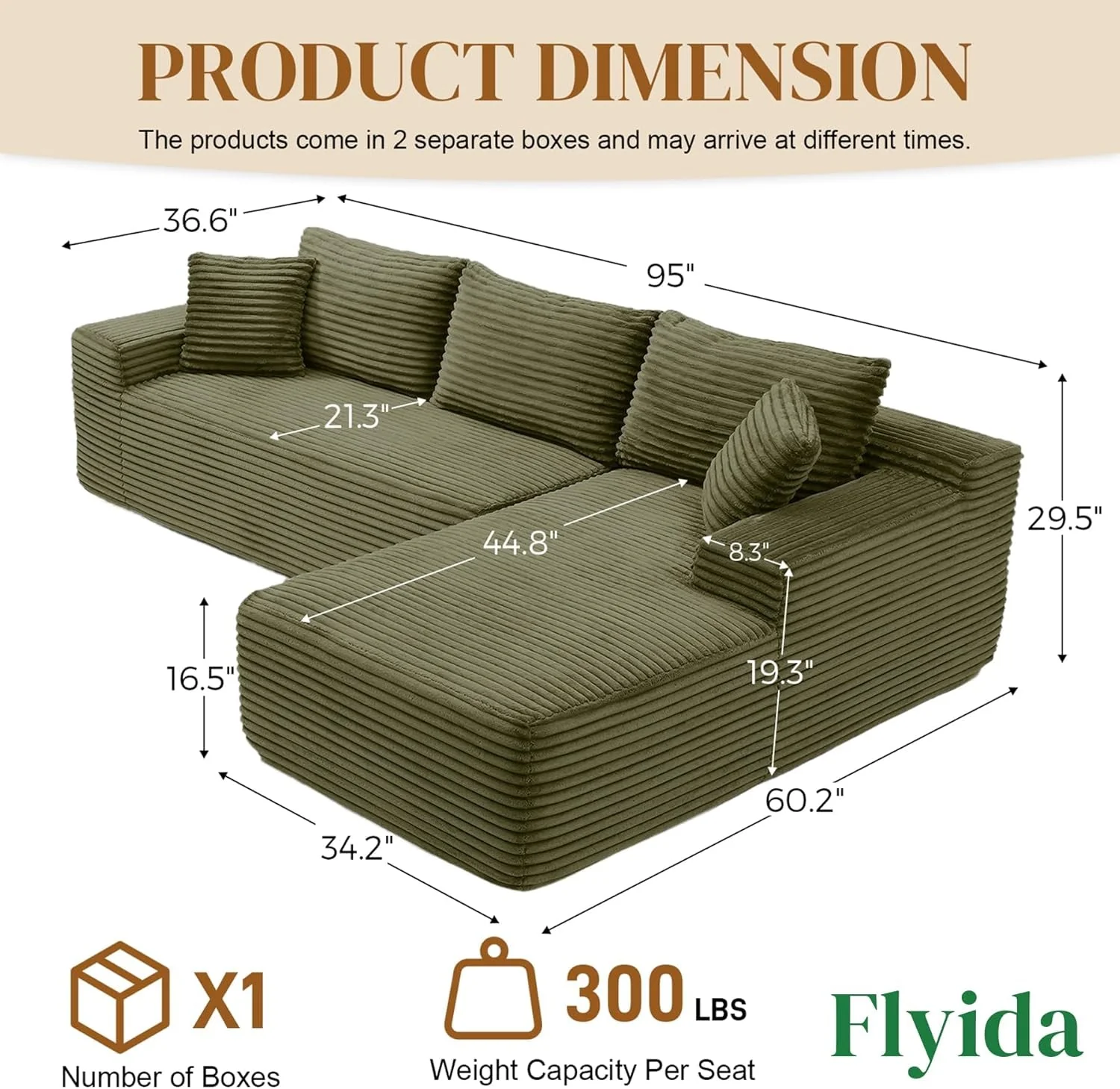 Elegant 95 Inch Boneless Cloudlike Sectional Sofa MemoryFoam Next-Generation