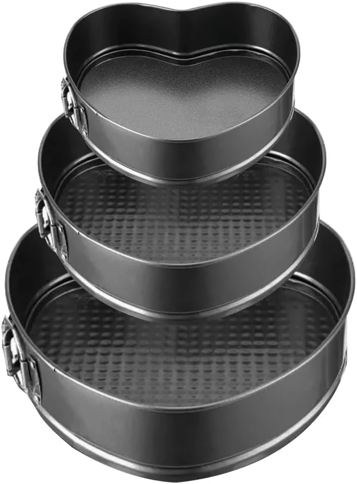 Green Heart Springform Cake Pan Set of 3 Non Stick Durable Cake Baking Pans with Removable Bottom Cake Molds for Baking Relaxed