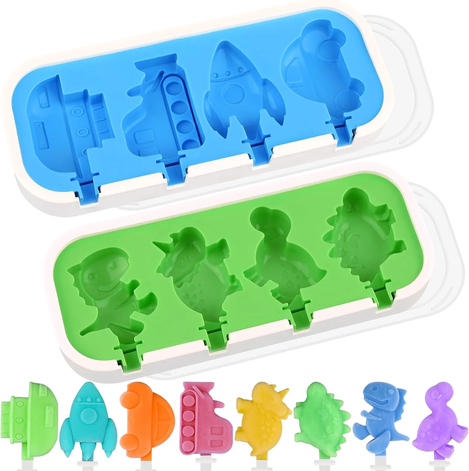Responsible Sakolla 2 Pack Silicone Popsicle Molds with Sticks Lid 4-Cavity Mini Popsicle Molds for Kids – Cars Ships Train Functional