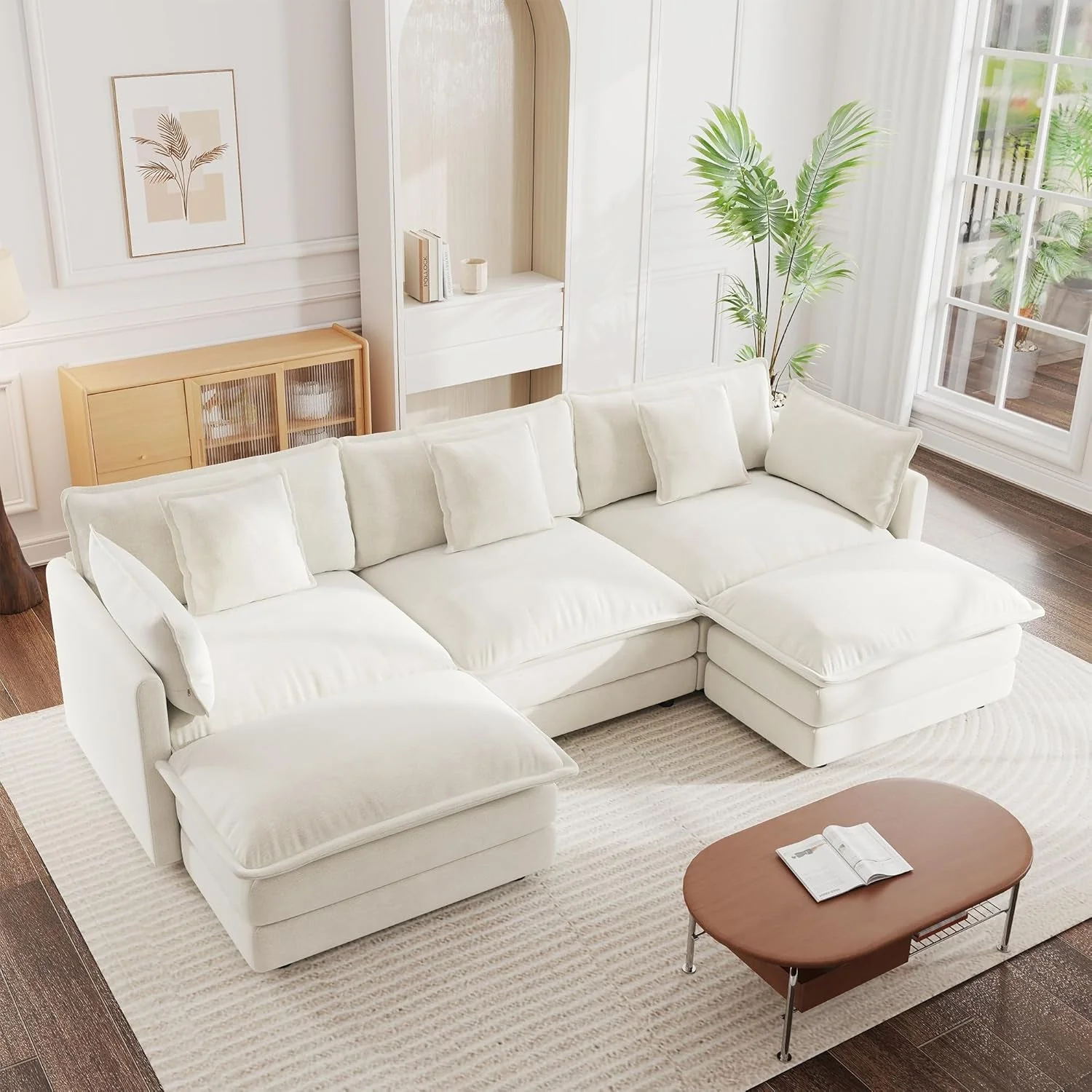 Authentic Beige Chenille 111.5 Inches Modular Sectional Sofa Original Design
