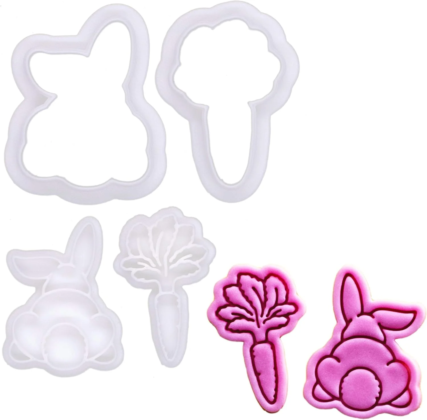 Safe Bakerlogy Bunny Munch – Mini 2 Cookie Cutter Stamp Set – Bunny Butt Carrot Design for Easter Spring Cookies Cupcakes Fondant Decorations Official