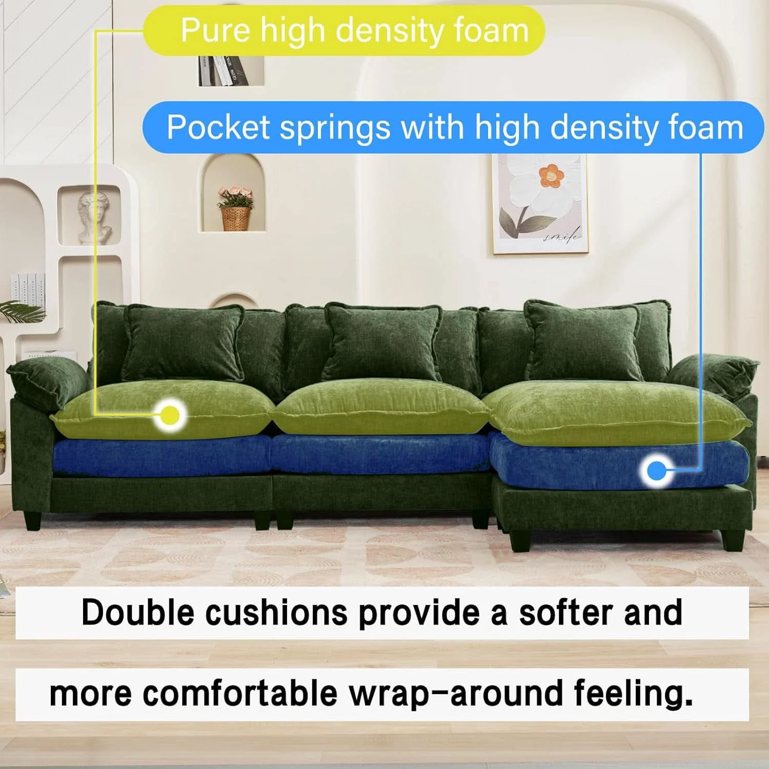 Enhanced 120Inch Green Modular Sectional Sofa Featuring Ottoman Exclusive