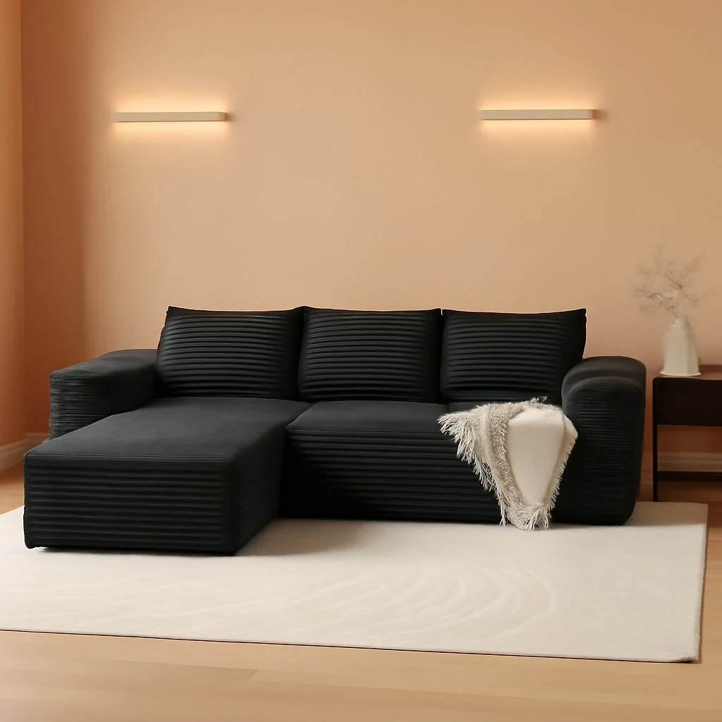 Exclusive Black Cloudlike Sectional Sofa Featuring Left Chaise Fine