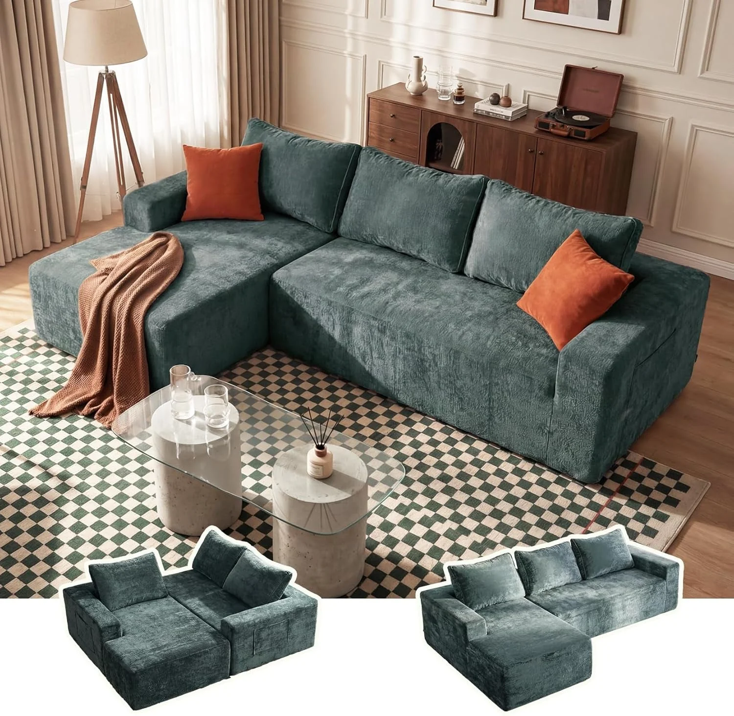 Casual 95 Inch Luxurious Sectional Sofa Memory Foam Cushions Quality