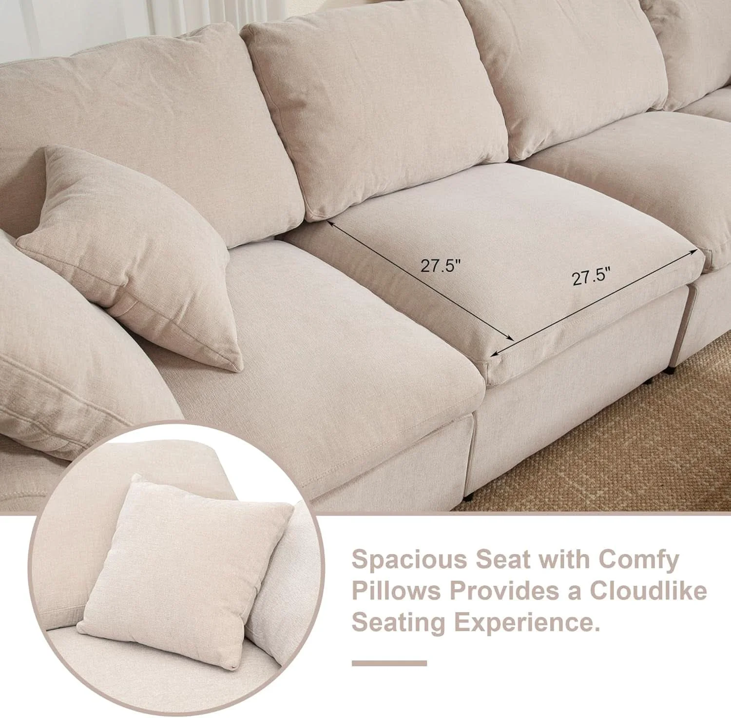 Carefully Designed Oversized U Shaped Modular Sectional Sofa with Ottoman Solid