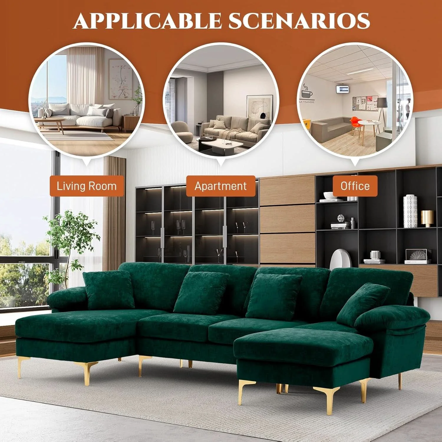 High-Grade Stylish U Shaped Sectional Sofa Couch with Ottoman Detailed