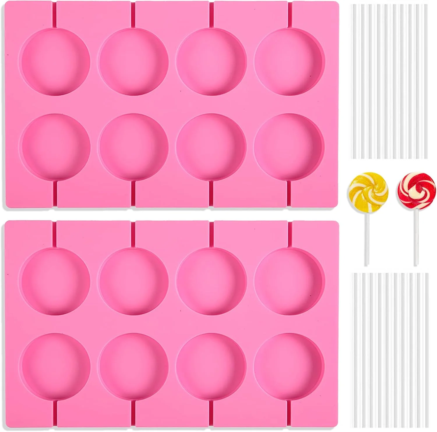 Original Design Silicone Lollipop Molds Candy Molds Silicone Sucker Molds Hard Candy Mold amp 2×8 Rounds Nonstick Lollipop Mold With 20 Sticks for Candies Bread Jellies Chocolate Etc Consistent