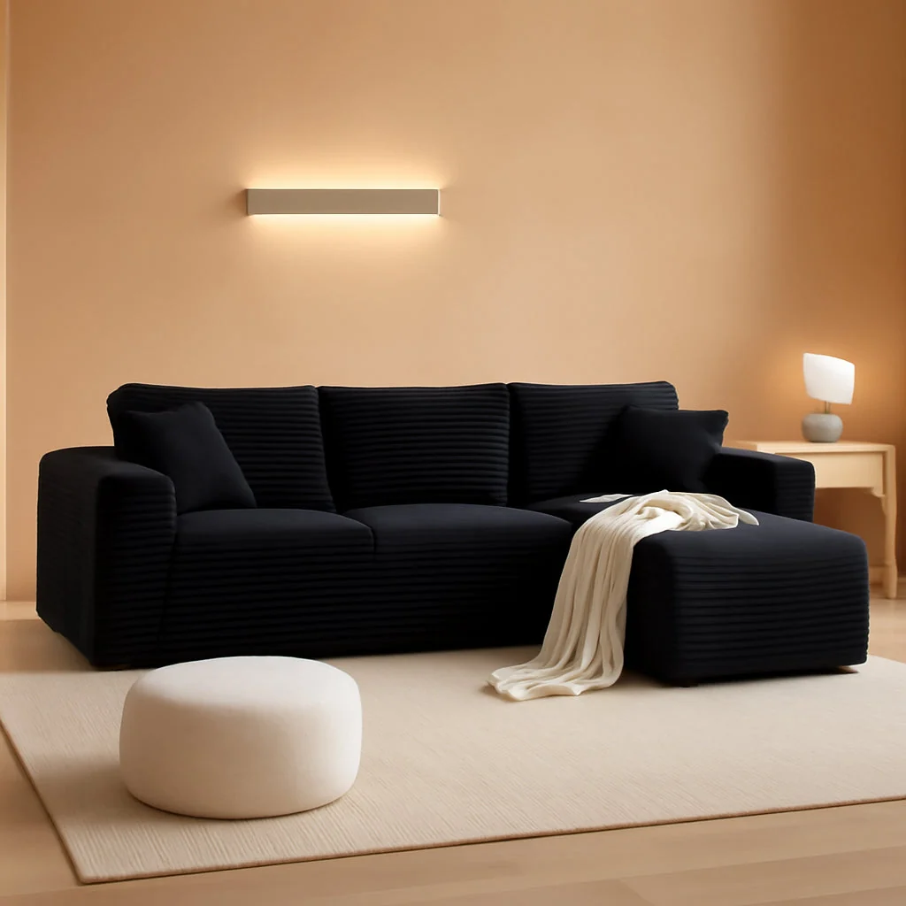 Top-Quality Black 92.5 Inch Modular Sectional Sofa Convertible Soft