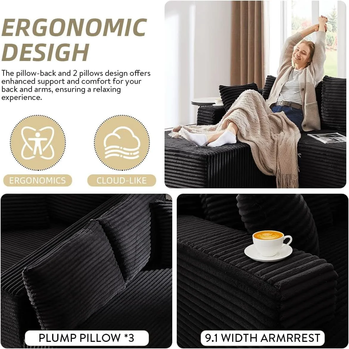Sustainable 104 Inch L Shape Modular Sectional Couch with Chaise Fast