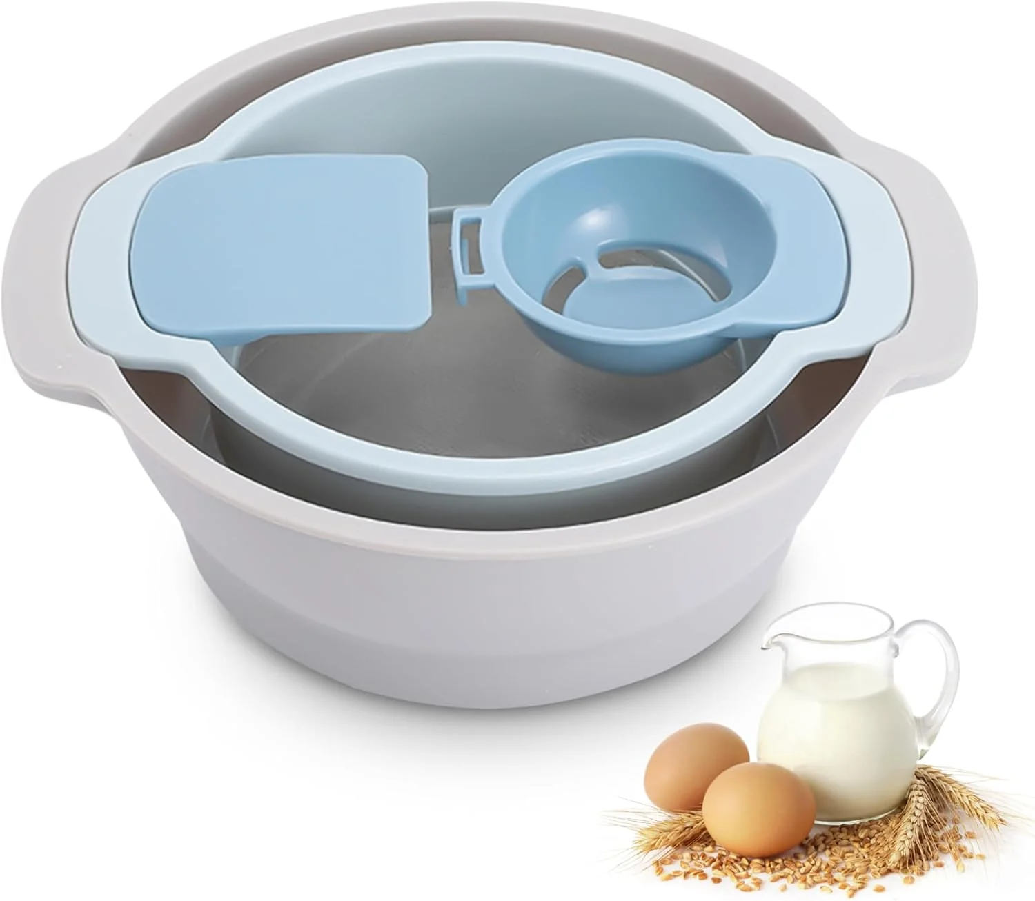 Easy-to-Use 4-in-1 Baking Tools Set Multifunctional Flour Sifter Egg Separator Mixing Bowl Dough Scraper for Pastry Cake Making Innovative
