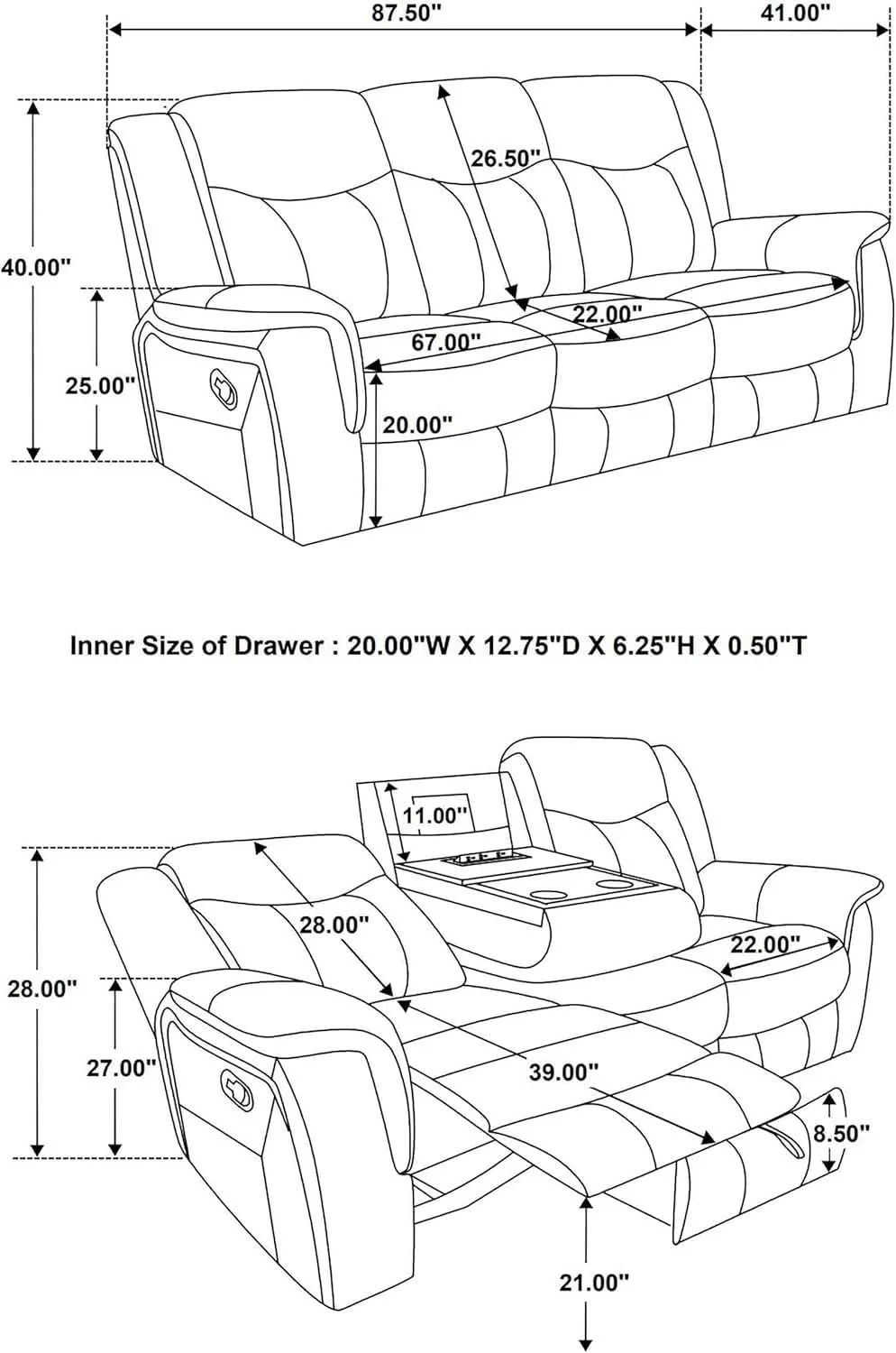 Sustainable Charcoal Upholstered Reclining Sofa With Power Outlet Consistent