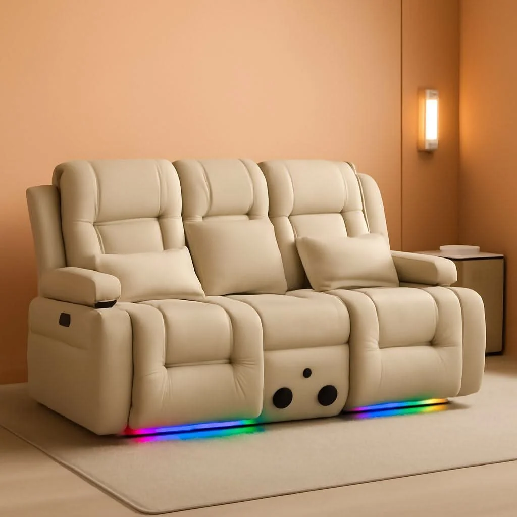Environmentally Friendly Beige Leatherette Power Reclining Loveseat With Massage Carefully Designed
