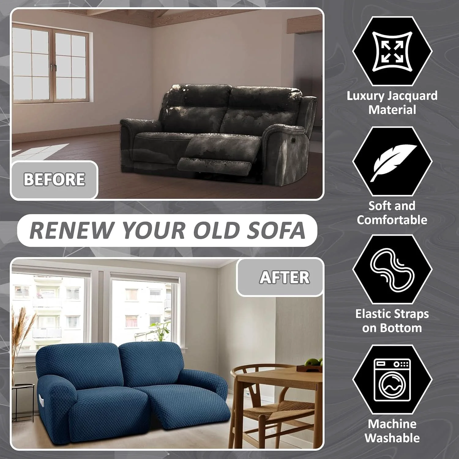 Trusted Extra Wide Reclining Loveseat Slipcover Navy Jacquared Next-Generation