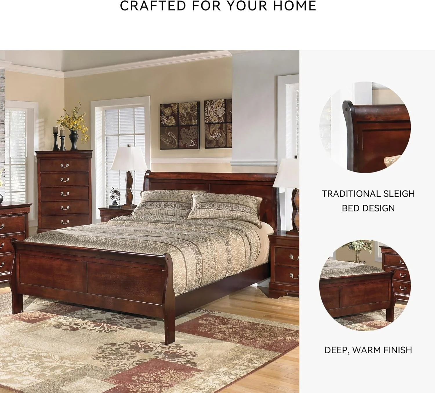 Solid Queen Sleigh Bed Dark Brown Sustainably Sourced Veneer Functional