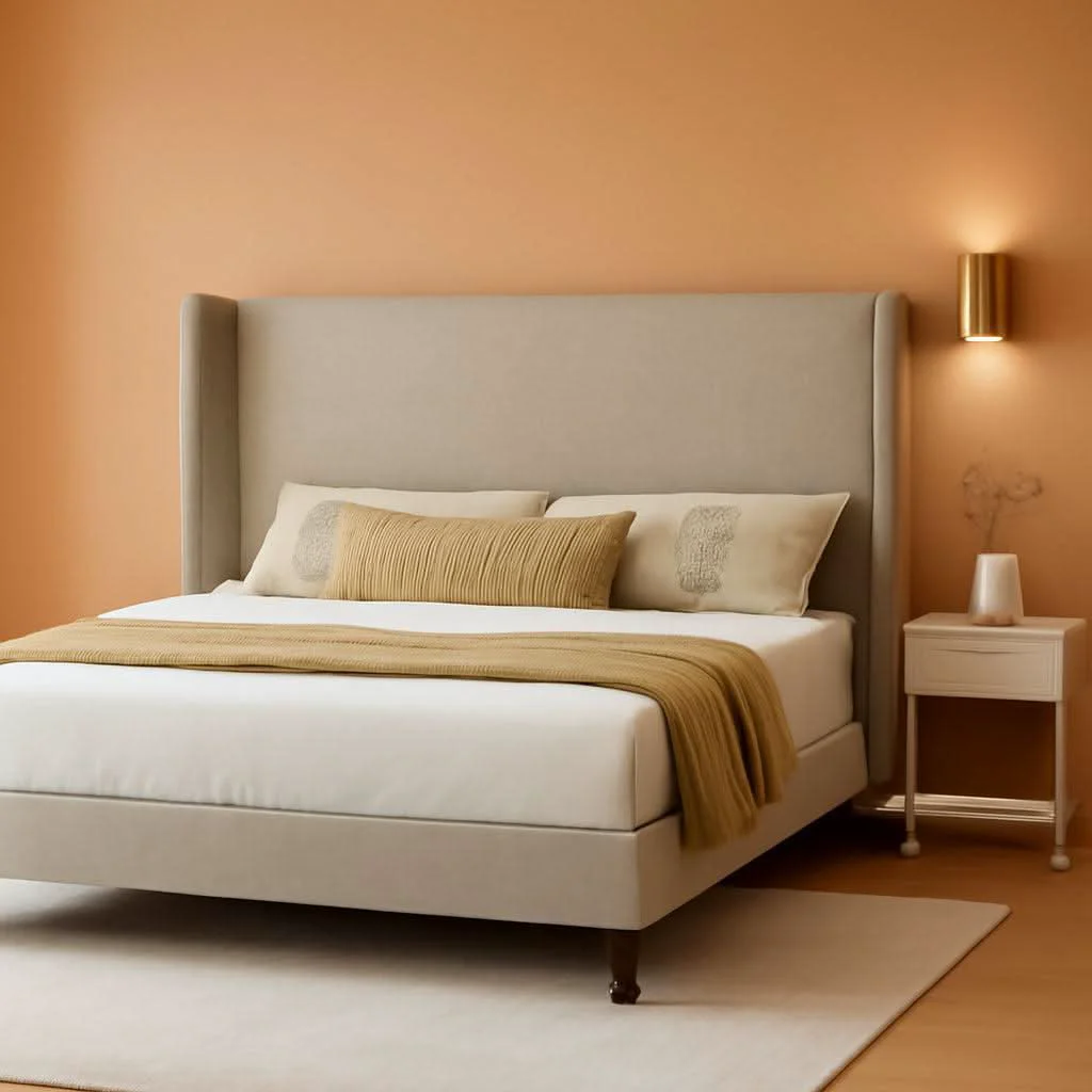 Eco-Friendly King Size Wingback Headboard Upholstered Bed Frame Khaki Fine Crafted