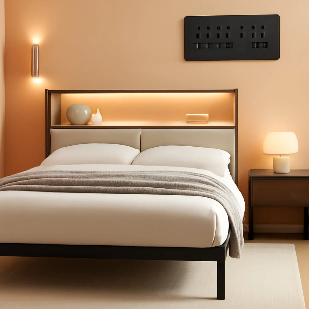 Prestigious Queen Bed Frame With Two Tier Storage Cabinets Beige Optimized
