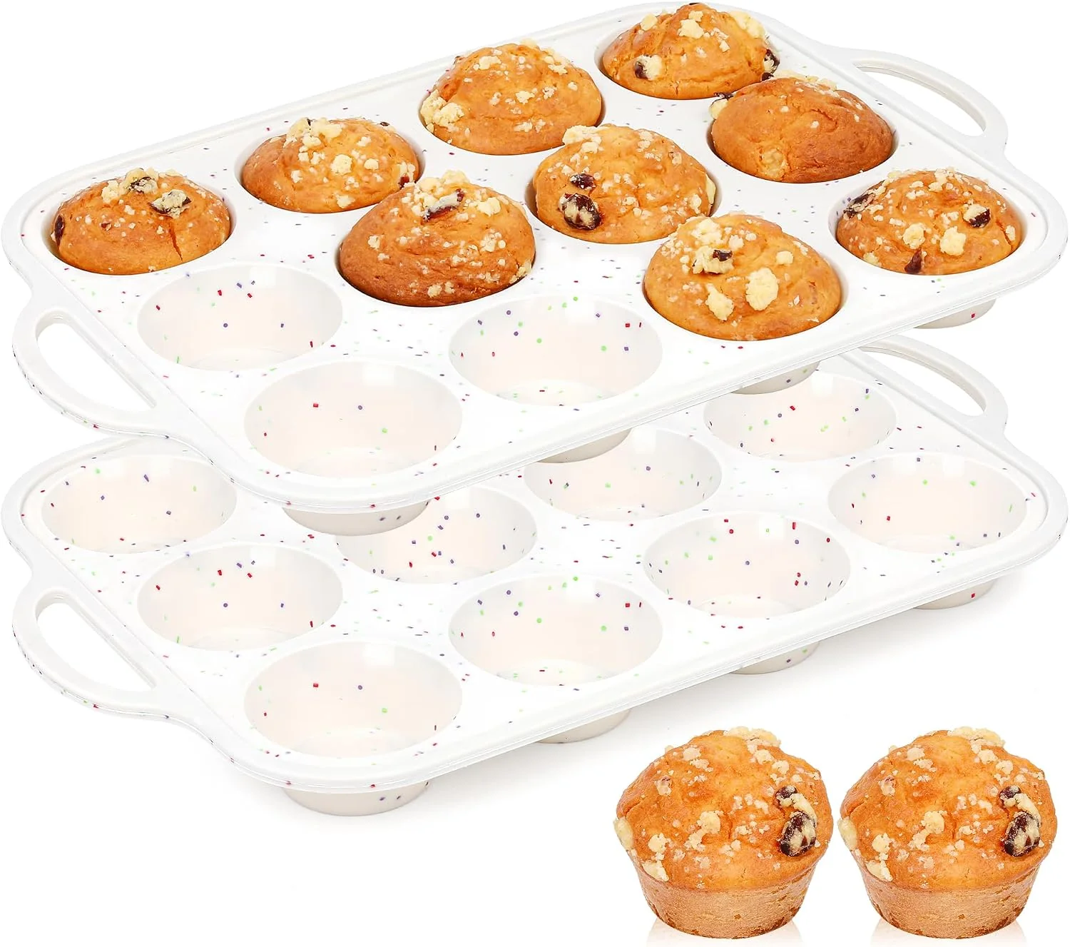 Luxury 2 Pcs Silicone Muffin Pan with Metal Frame Nonstick 12 Cup Regular Size Cupcake Pan Silicone Muffin Tray for Baking Egg Bites Muffins Cupcakes Gifts for Mom Home Baker Kitchen Cream Metal Frame Nonstick For Baking Egg Bites Muffins Cupcakes Gifts f Practical