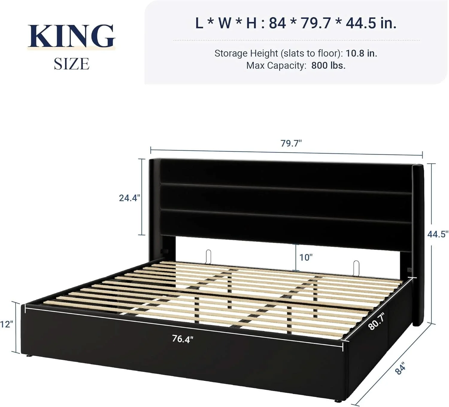 Soft King Size Black Velvet Storage Bed With Hydraulic Lift Fine