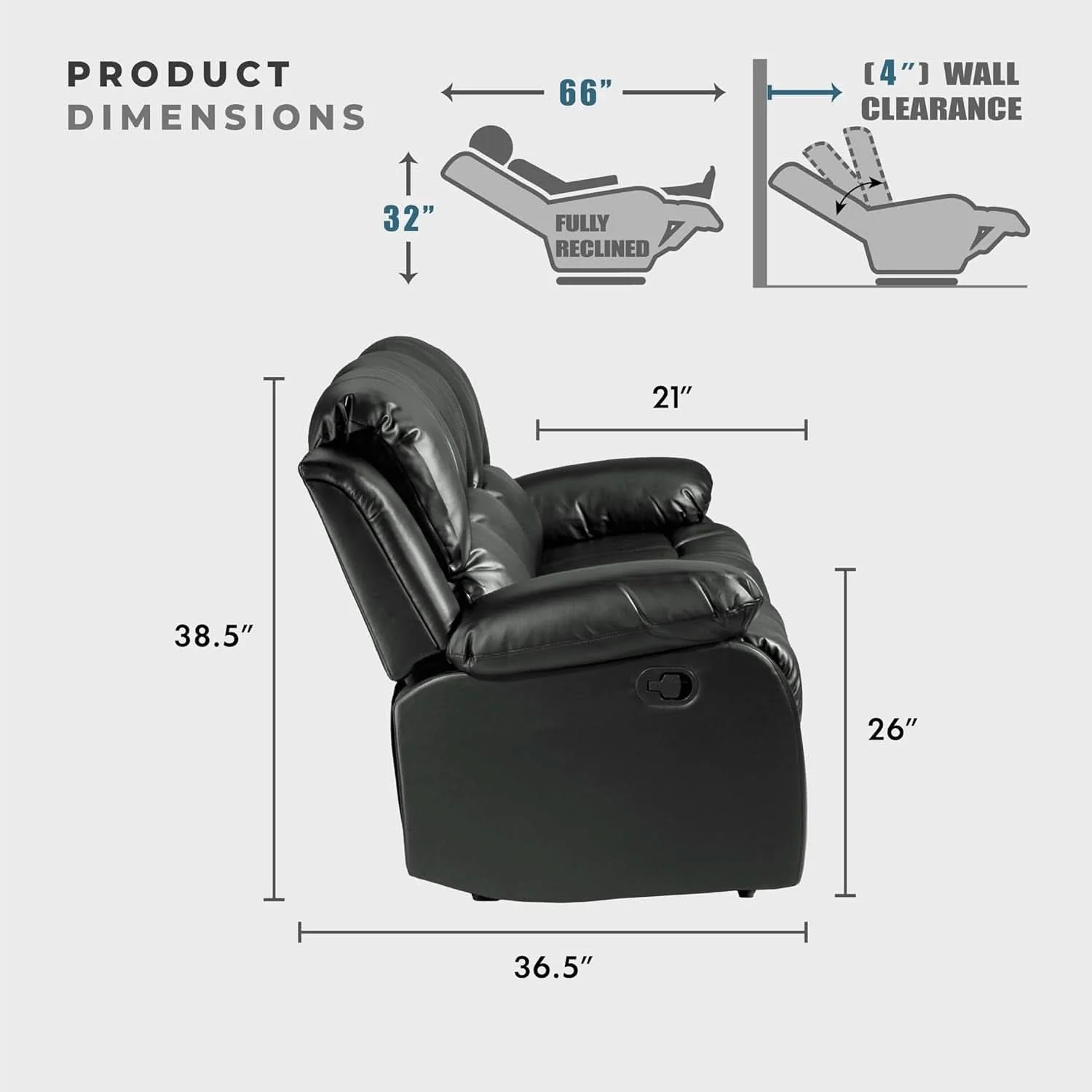 Organic Humphreys Double Reclining Loveseat Black Faux Leather Outstanding